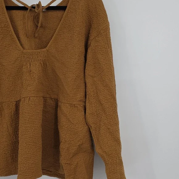 Madewell Brown Boxy Peplum Blouse Long Sleeeves Size L - Picture 6 of 9